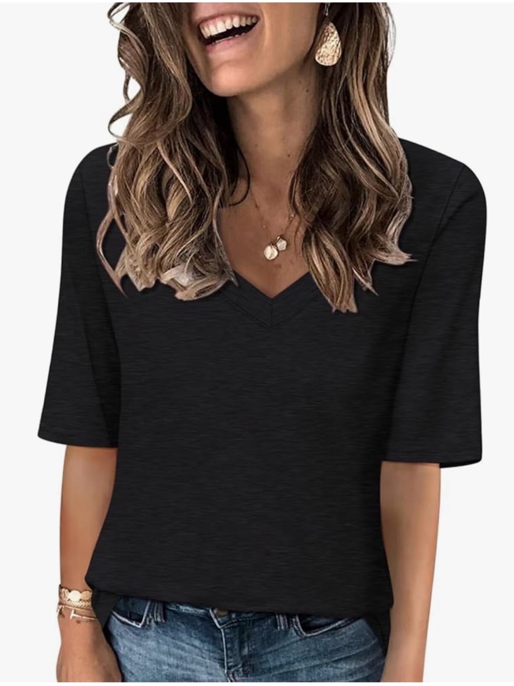 mine Black V-Neck Short Sleeve Women's Tee